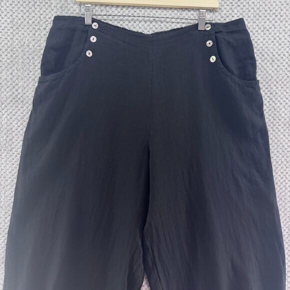 Bryn Walker Pants Womens 1X Black Linen Wide Leg Tapper Lagenlook Boho - Picture 3 of 16